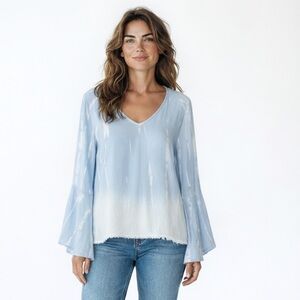 Fifteen Twenty S Fairy Grunge Whimsigoth Ombre Blue Cream Vneck Blouse Indie Y2K